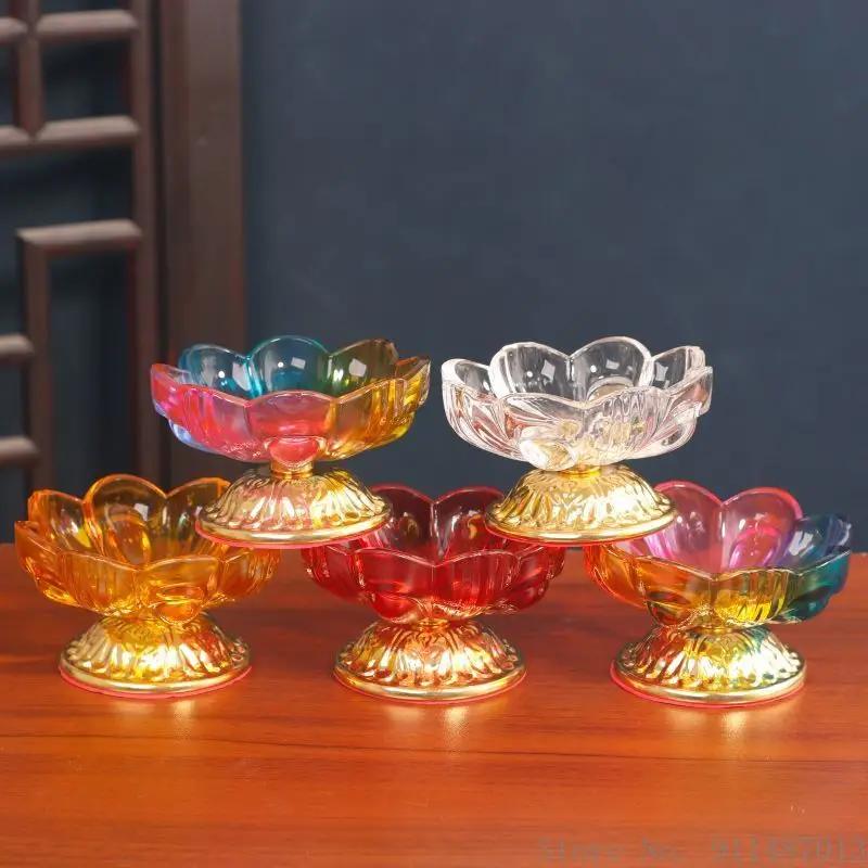 Crystal Glazed Lotus Shaped Fruit Plate Serving Colorful Household Restaurant Supplies Indoor Buddha Ornaments Tribute Plate 1Pc