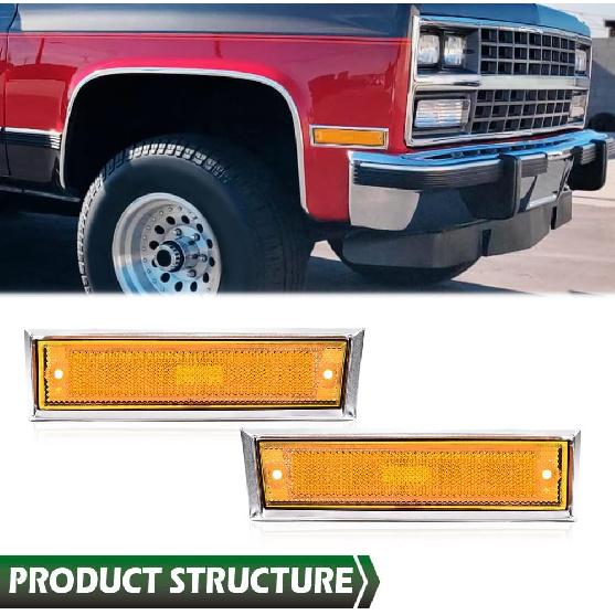 GRAND ORANGE Front Side Marker Lights Chrome Bezel Amber Lens Fit Chevy Blazer GMC Jimmy Suburban C/K R Truck 1981-1991, 915558 915557 GM2551107