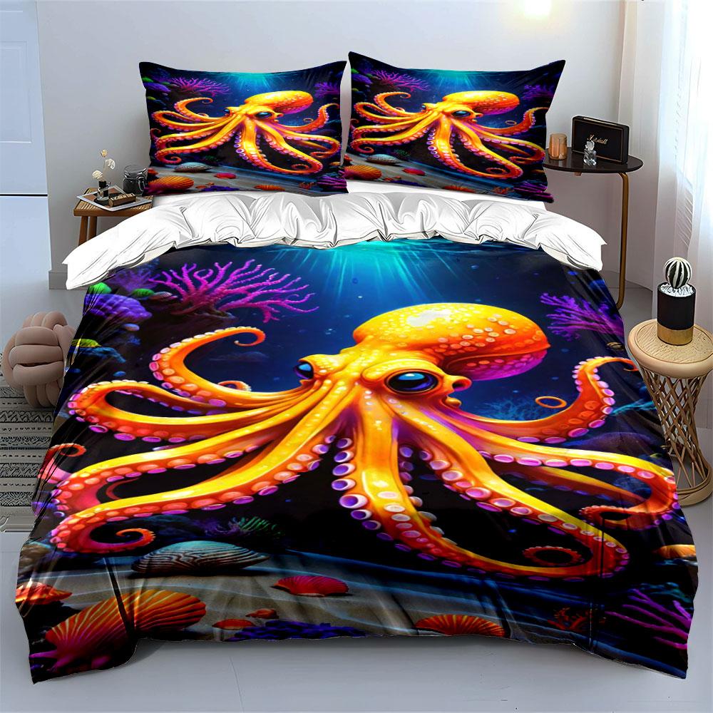 Yellow octopus and coral. Bedding sets Duvet cover sets Duvet covers Pillowcases(1*Duvet Cover 2*Pillowcases without duvet insert)