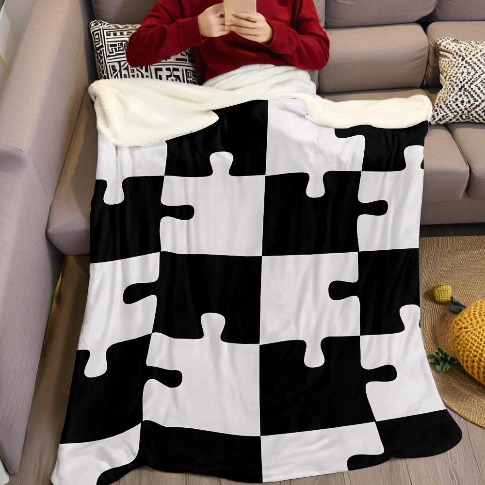 Puzzle Check Flannel Blanket Warm Soft Halloween Christmas Couch Warm Cozy Decorative Decor Gift for All Season