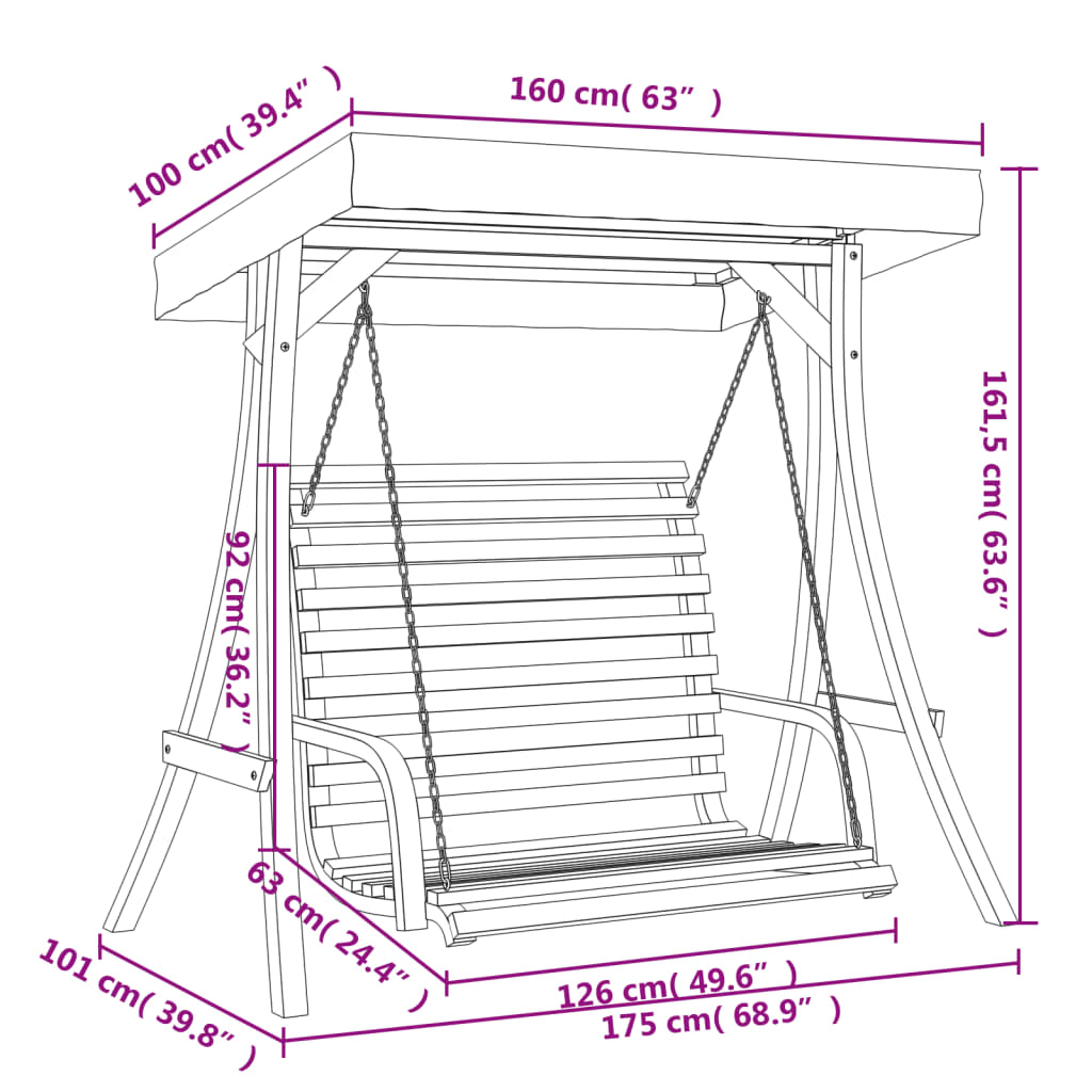 Hollywood Swing with Canopy Solid Fir Wood with Teak Finish