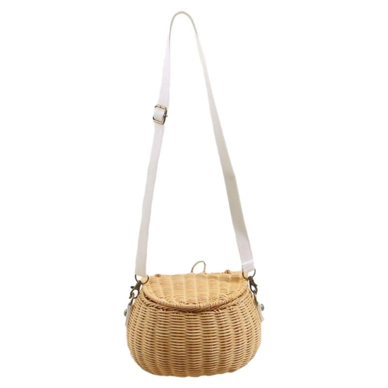 Cheap Portable Rattan Basket Shoulder Bag with Long Strap Kids Woven