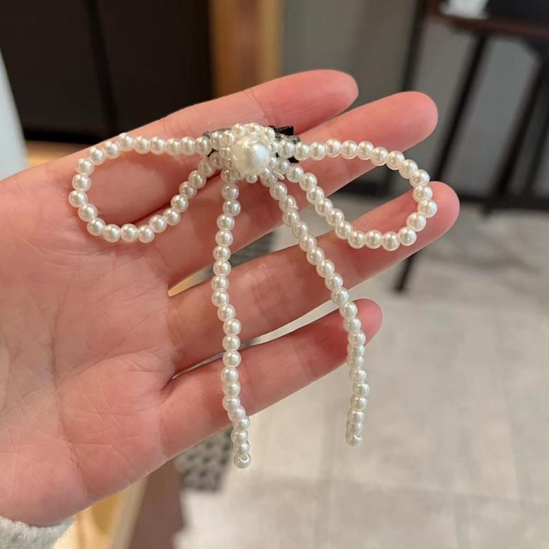 Artificial Pearls Bowtie Hairpin Duckbills Clip Barrettes Braids Clip Hair Decors
