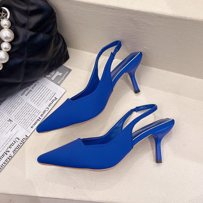 2025 spring new empty bag head sandals women's high heels green large size women's shoes pointed thin heel medium heel single shoes