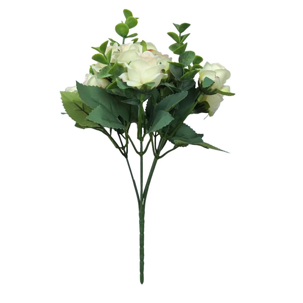 Künstlicher 5-Zweig-Rosen-Eukalyptus-Strauß für Heimdekoration und Foto-Requisiten