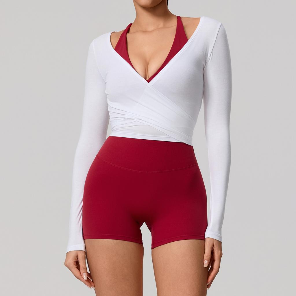 Hearuisavy Summer Women's Yoga Shirt Long Sleeve Sportswear Gym Breathable Quick Dry Sports Top Pilates Dance Ballet Wrap Tops