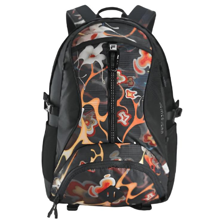 FILA Casual Lightweight Zipper Closure Fabric Backpack Unisex Backpack Black Red A13W447162FZA Black Red