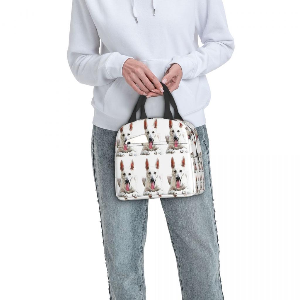 White Swiss Shepherd White German Shepherd Insulated Lunch Bag for Women Children Portable Food Boxes Thermal Lunch Box Tote