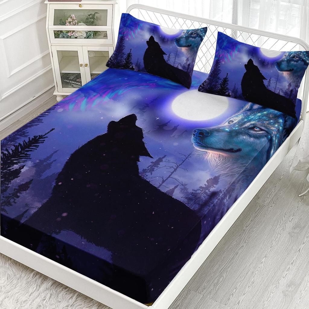 Forest Animal Pattern Mattress Three-Piece Digital Printing Mattress Bedding Set Adult Children