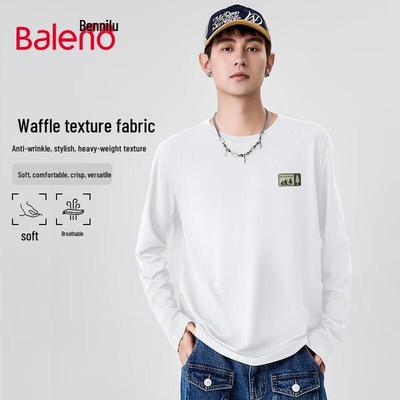 Baleno Men's Japanese Retro Waffle Knit Long Sleeve T-Shirt