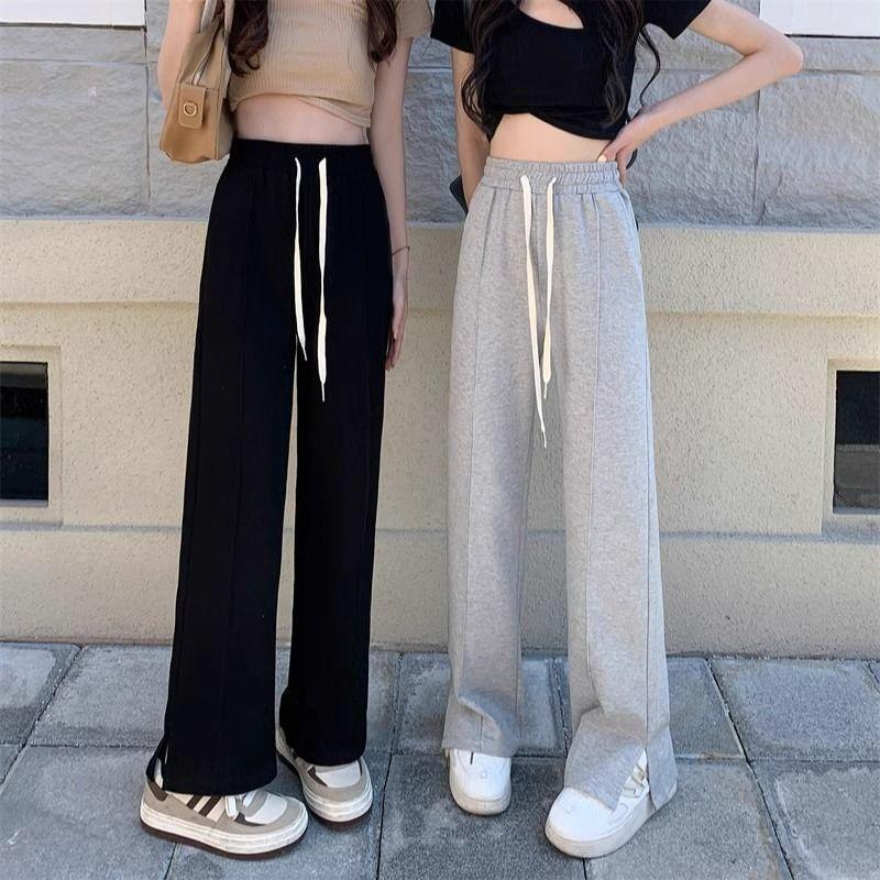 Petite Women Wear Split Sporty Casual Sweatpants for Spring and Autumn, Loose and Slimming Straight-leg Wide-leg Pants