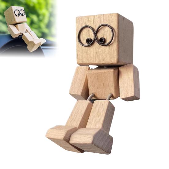 1/2/3Pcs Shaking Wooden Man Figurine Handmade Shaking Feet Wooden Doll Car Dashboard Desktop Decoration Ornament