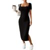 Summer New Short Sleeve Women's Knitted Dress Elegant Fashion Square Neck Sexy Dress Women Slim Fit Split High Waist Casual Dresses for Women 25102