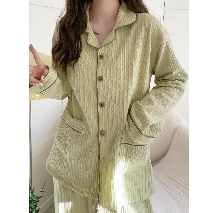 

Однотонные повседневные пижамные комплекты женские однобортные с отложным воротником в японском стиле ночная рубашка весна-осень с эластичной резинкой на талии домашняя одежда XXL