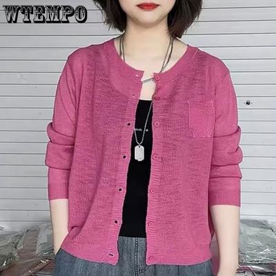 Summer Women's Solid Color Knitted Cardigan Long Sleeved Thin Sunscreen Knitted Top