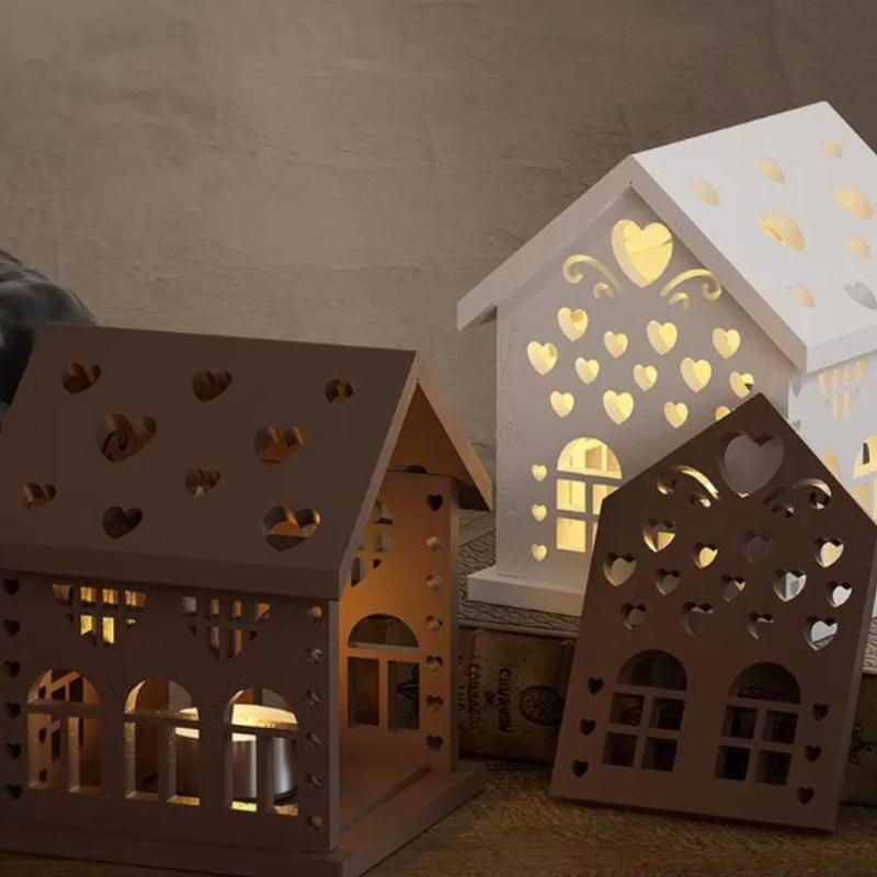 Love Cabin Candlestick Silicone Mold Hollow Love House Night Light Lampshade Plaster Mold Cement Candle Holder Lamp Mould