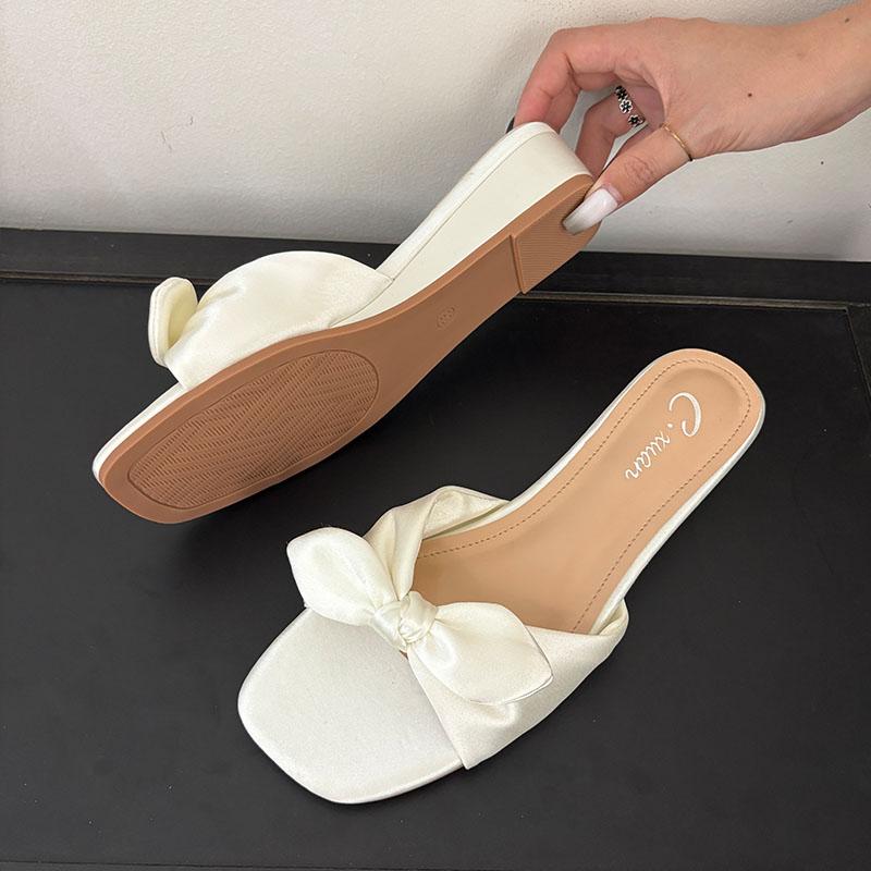 Fashion Female Wedges Footwear Women Low Heel Slippers Shoes Fashion Butterfly-Knot Elegant Ladies Heeled Slippers Sandals Shoes Pumps