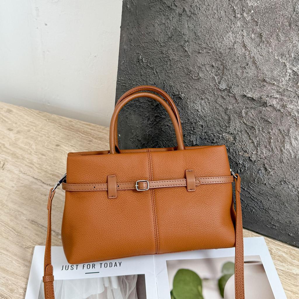 First-Layer Cowhide Shoulder Women'S Bag, Large-Capacity Messenger Tote Bag, Women'S Mommy Bag, Commuting Fashion And Simple Shopping