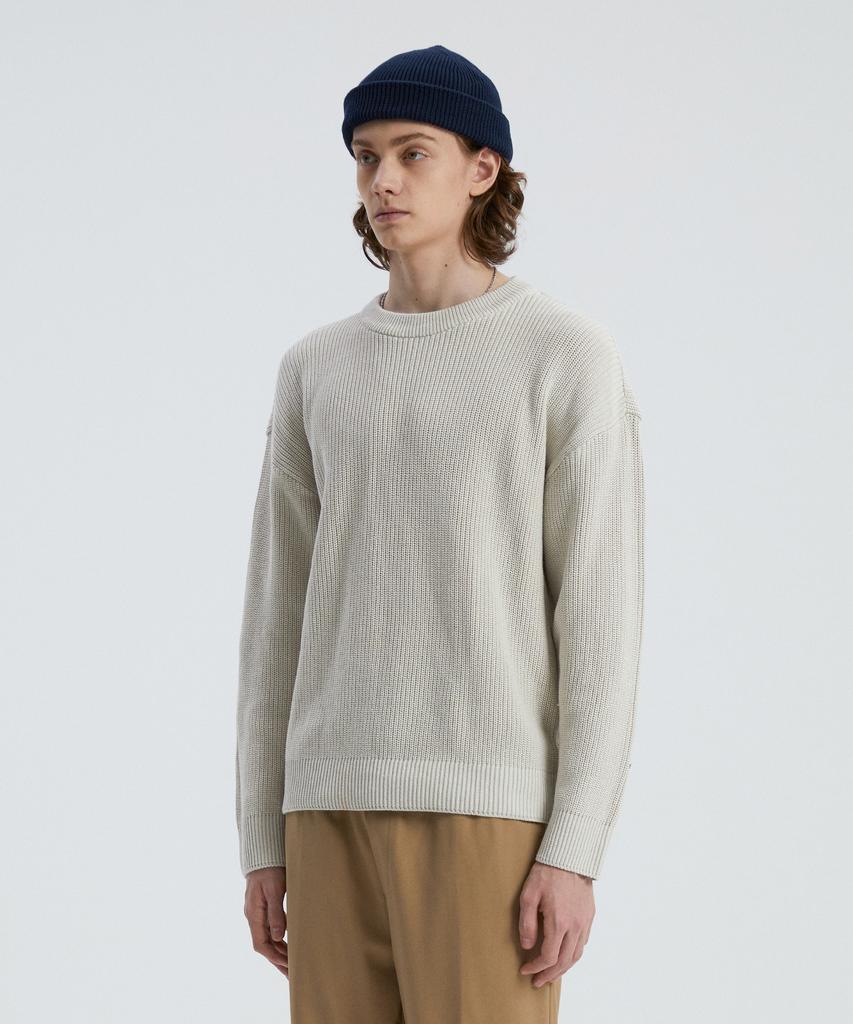 KNITTED Soft Cotton Drop Shoulder Waffle Knit Oatmeal
