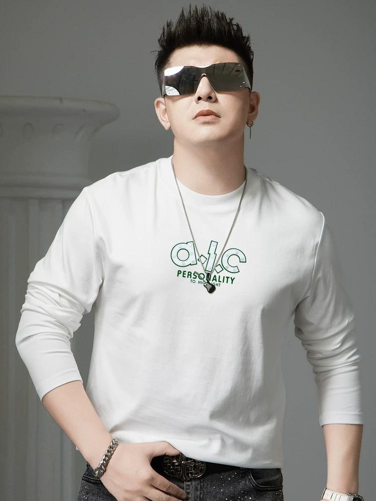 

European Trendy Brand Letter Print Long-Sleeve T-Shirt for Men, Autumn 2025 New Casual Base Shirt, Round Neck Top for Men XL белый