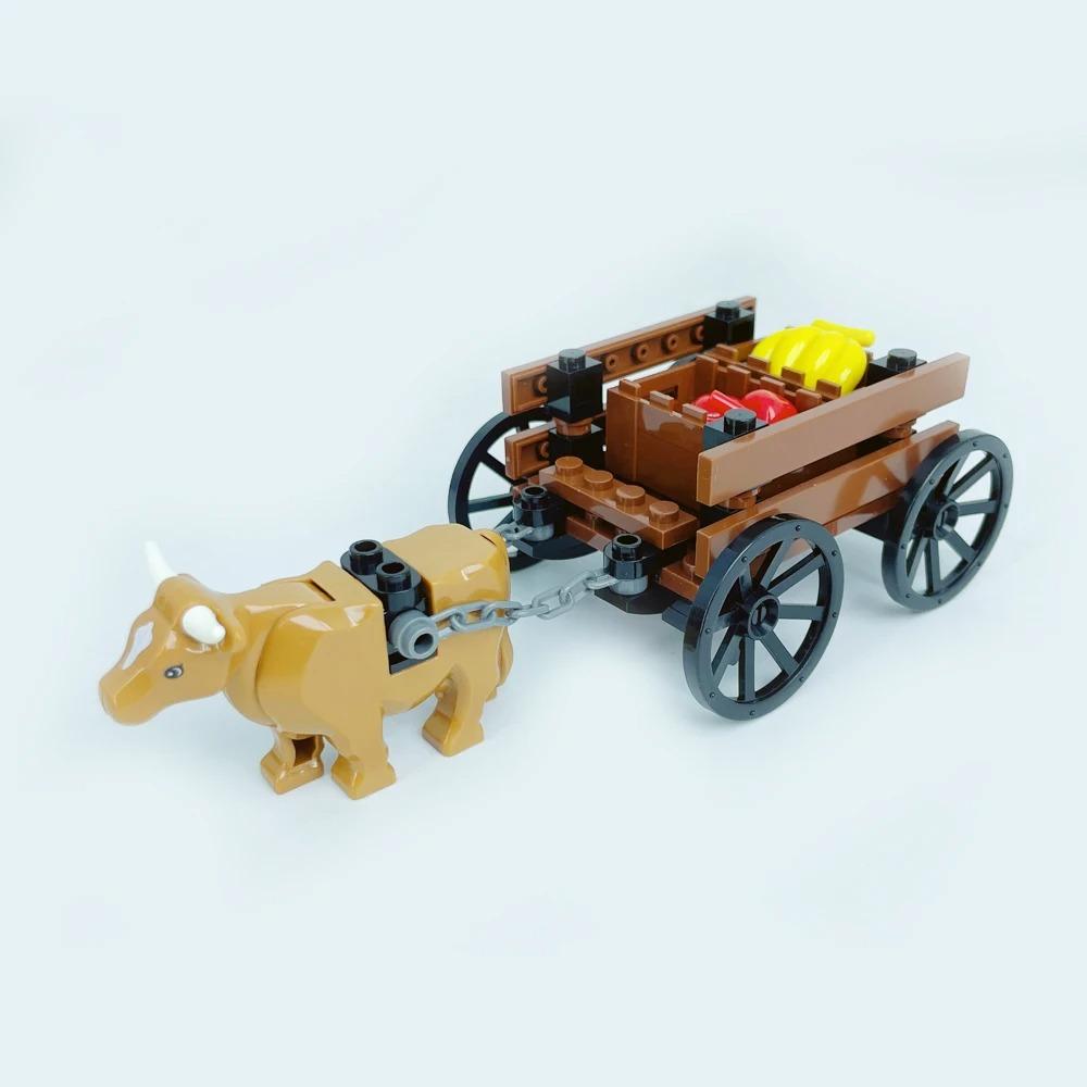 MOC Farm Set Stavebnice Plodina Rostlina Dýně Konírna Kráva Kruh Zvířata Město Pohled na ulici Kostky Model Hračky