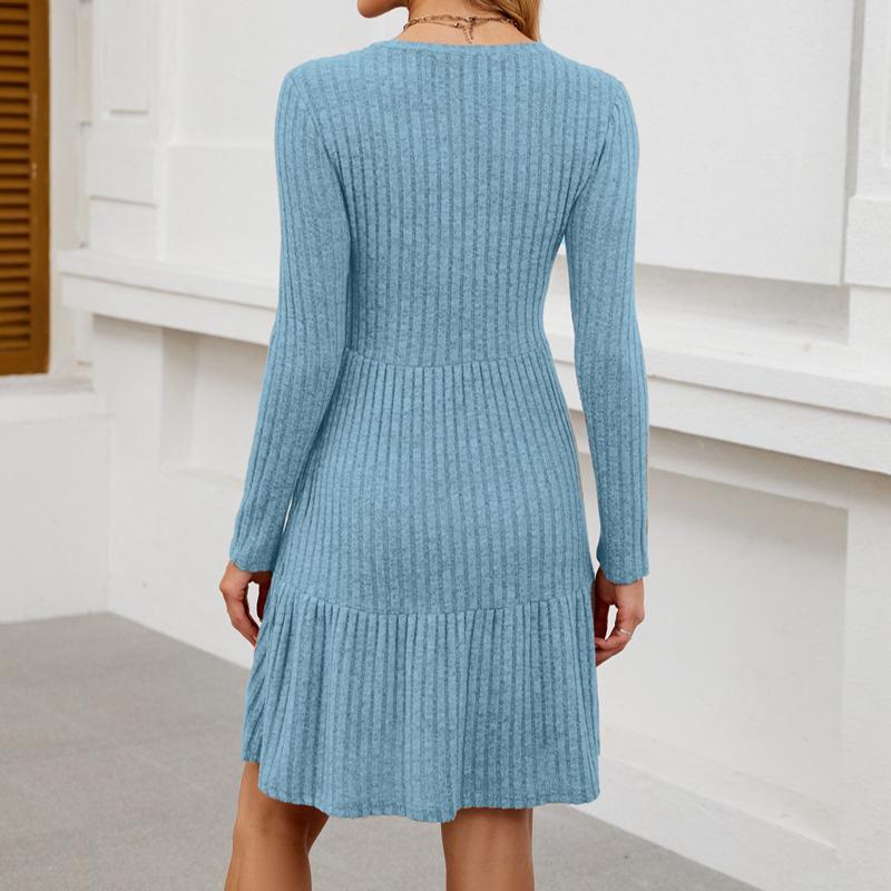 Vestido de Suéter hasta la Rodilla para Mujer Manga Larga Cuello Redondo con Bolsillos Casual Invierno