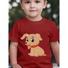 European Sizes Boys' Short-Sleeve T-Shirt with Cute Light Brown Puppy Cartoon Print, Big Eyes and Long Eyelashes
