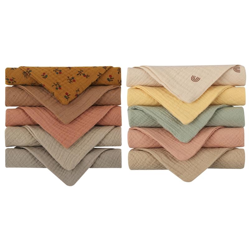 10 Pcs Baby Square Towels Infants Wash Hand Face Towel Handkerchief Feeding Bib Burp Cloth Soft Crepe Muslin Saliva Towel