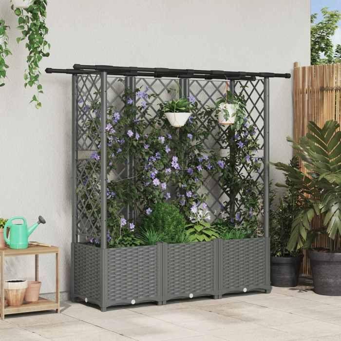 Lit de jardin surélevé - MAISON EXCLUSIVE - 163,5x40x136 cm - Treillis intégré - Toit suspendu - PP résistant UV