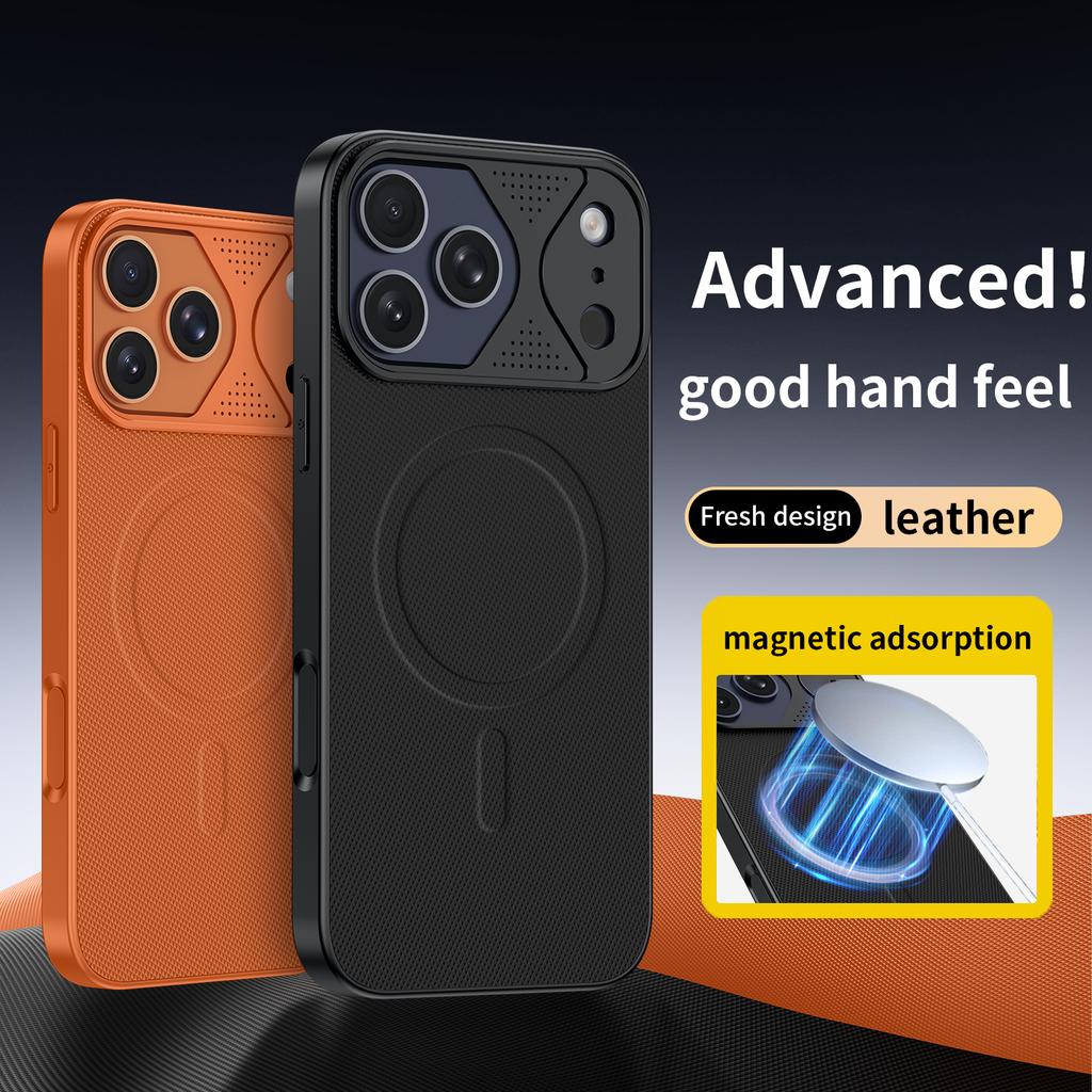 Original Business PU Leather For MagSafe Magnetic Phone Case For iPhone 13 14 15 16 17 Pro Max Metal Lens Frame Protect Cover