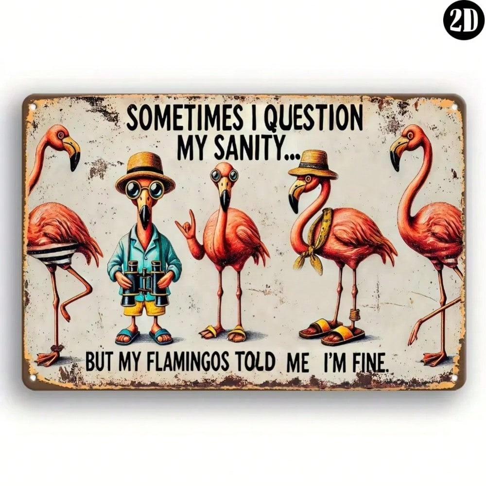 Humorous Flamingo Tinplate Art, Aluminum Metal Wall Decor Home Retro Sign
