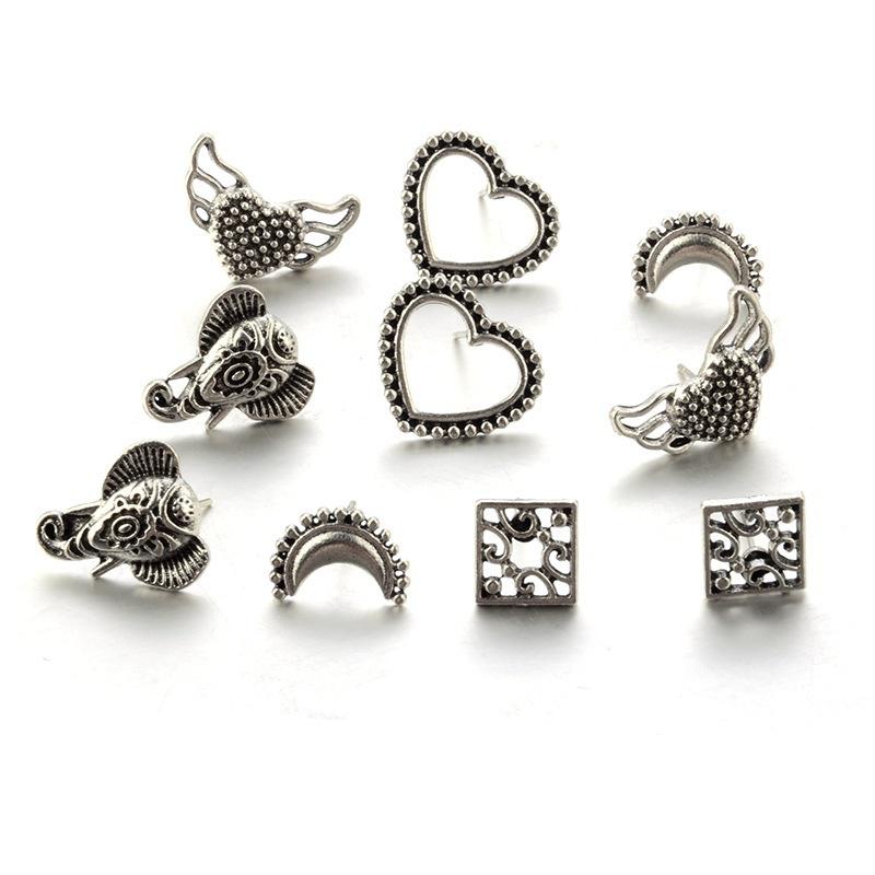 10pcs/5pair Love Wings Elephant Moon Fashion Set Earrings  Earrings Earrings Europe and America Jewe