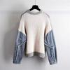 Sweater Denim Patchwork Twist Pullover Top for Girls