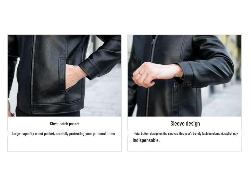 Men's Winter Casual Lapel Leather Jacket with Plus Velvet, Suitable for Middle-aged and Elderly.