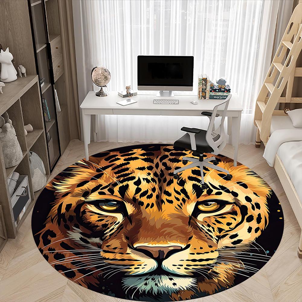 1pc Leopard Print Office Round Area Rug, Indoor Mat Suitable ForOffice, Under Office Chairs Bedroom Living Room Home Decor, Room Deco T001