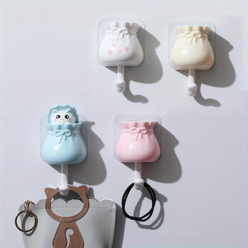 Creative Lucky Bag Cat Hook Non Punching Key Adhesive Decorative Hook Dynamic Decorative Hook for Clothes and Hats Wall Hooks
