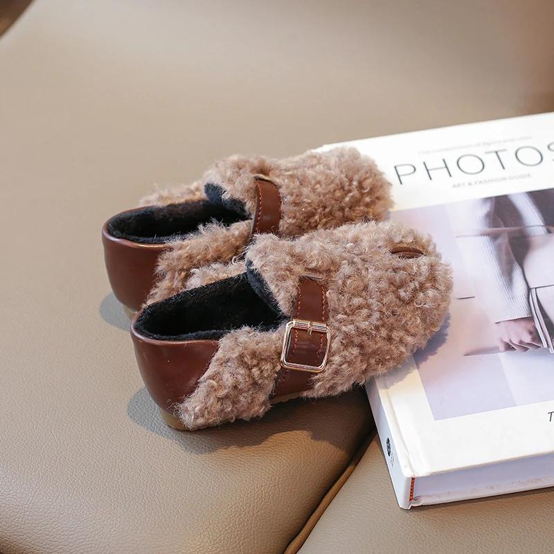 Kids' Winter Shoes 2024 New Girls Cotton Shoes Flat Loafers Versatile Simple Warm Children's Shoes Fashion Soft Bottom Non-slip