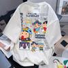 Cartoon Cellophane Short Sleeve Crew Neck T-Shirt Korean Summer Style Simple Couple Round Neck Top Polyester Fiber Summer Tee