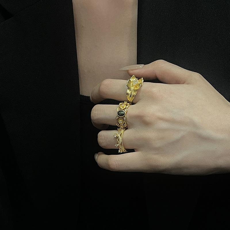 Retro Gold Medieval Pleated Temperament Open Ring Women'S Niche Design Advanced Sense Light Luxury Fashion Ring