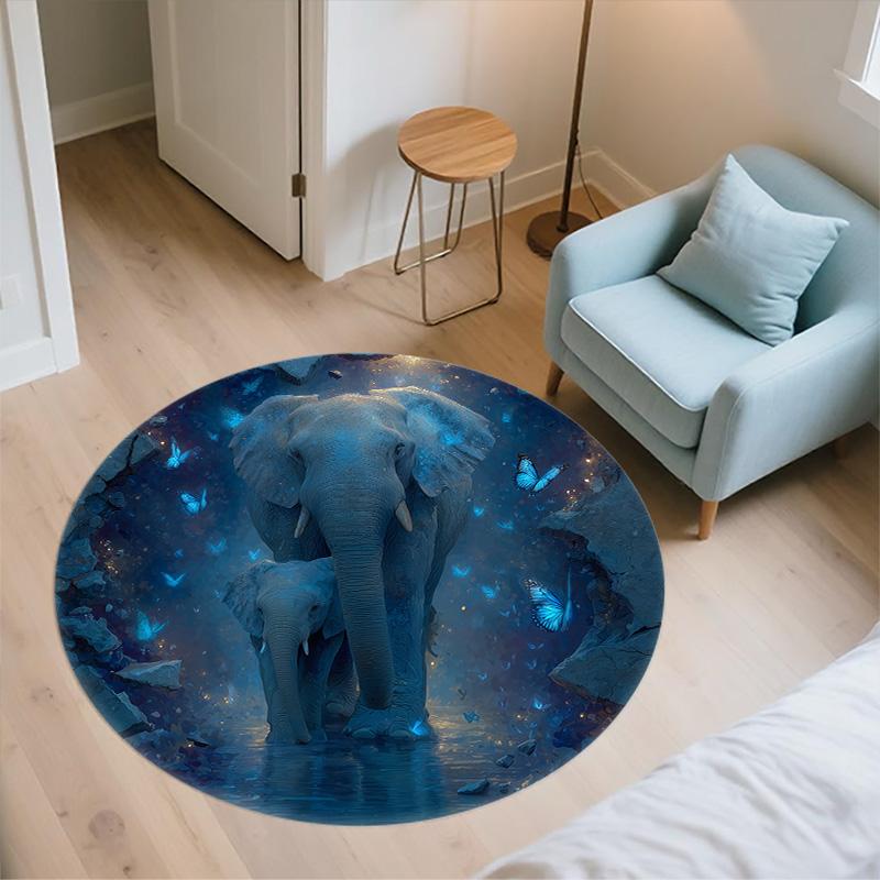 Two-Animal Wall Decor,Round Area Rug,Carpet Rug for Living Room Bedroom Sofa Playroom Decor,Non-slip Floor Mat