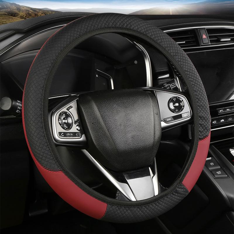 Universal Fit Faux Leather Steering Wheel Cover Breathable Non-Slip All-Season Fits Most Cars 14.5-15 Inch Steering Wheel Cover