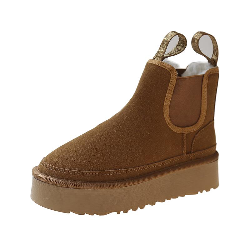 Mode Flach mit Knöchel Schneestiefel Winter Slipper Damen Schuhe im Angebot 2024 Hohe Qualität Runde Zehe Niedriger Absatz Einfarbig Nähte Damenstiefel