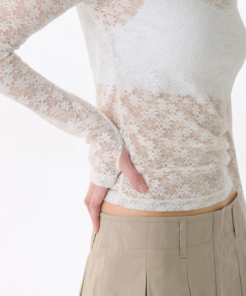 Women'S Floral Lace Hooded Long Sleeve T-Shirt [Ivory]