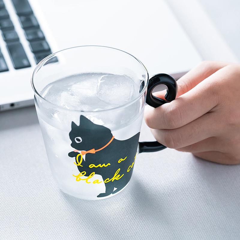 250ml Glasmugg Tecknad Kattmönster Mugg Med Handtag Mjölkmugg Frukostmugg Värmebeständig Och Mikrovågsugnsäker