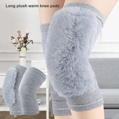 1 Pair of Thickened Fleece Knee Sleeves Winter Warmth Non-Slip High Elasticity Imitation Rabbit Fur Knee Pads