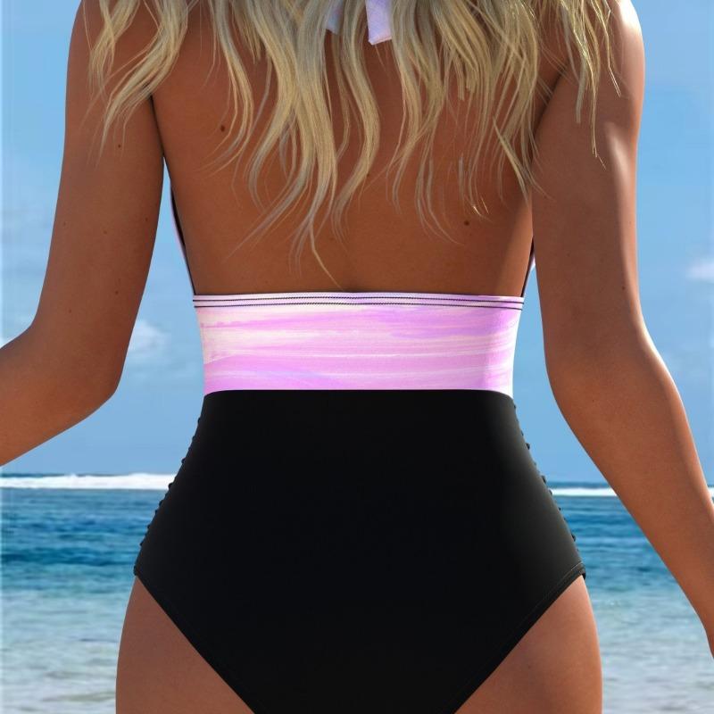 2026 Women's One-piece Swimsuit Neck Strap Halter Sling Design Beach Swimsuit