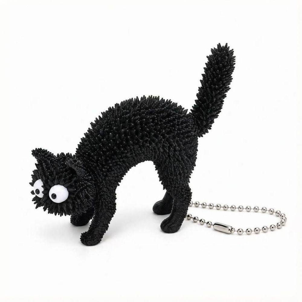 3D Printed Spiky Cat Keychain Stereo Tactile Fidget Grip Toy Black Cat Keychain Cat Lovers