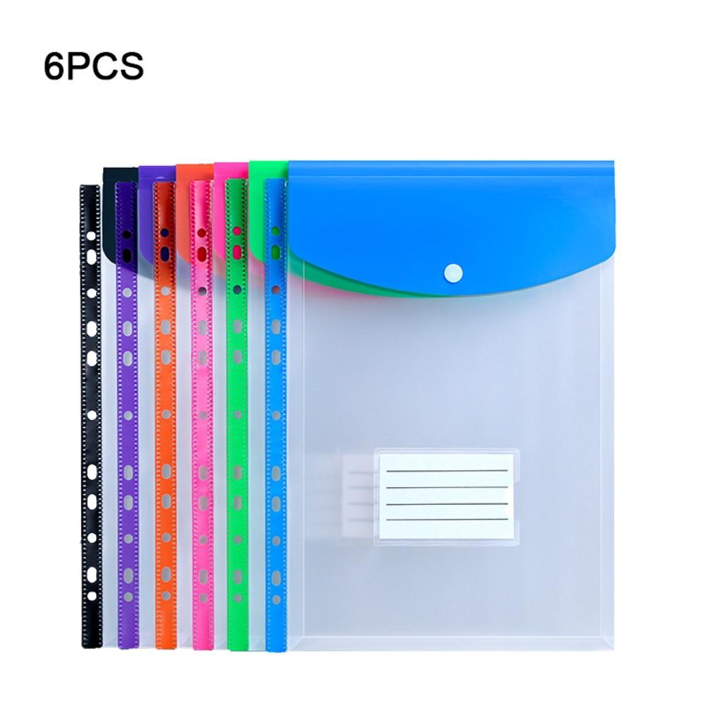 6 Pcs New PP Binder Folders Clear Envelopes Punched Pockets 11 Holes A4 Label Loose-Leaf File Management