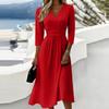 Women V Neck Midi Dress with Three Quarter Sleeves Back Zipper Closure Solid Pattern Casual Fit for Daily Wear Office Events