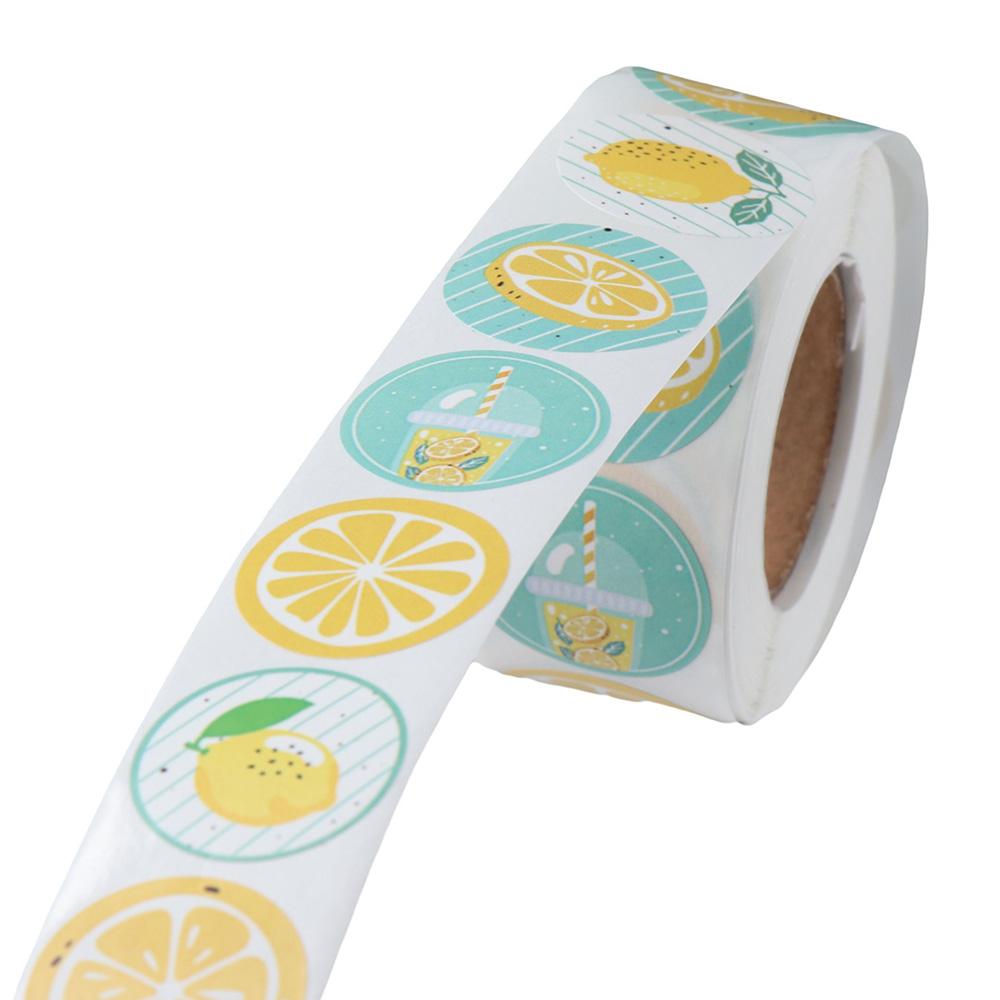Small Business Self Adhesive Cute Round Shape Label Stickers Stickers Roll Lemon